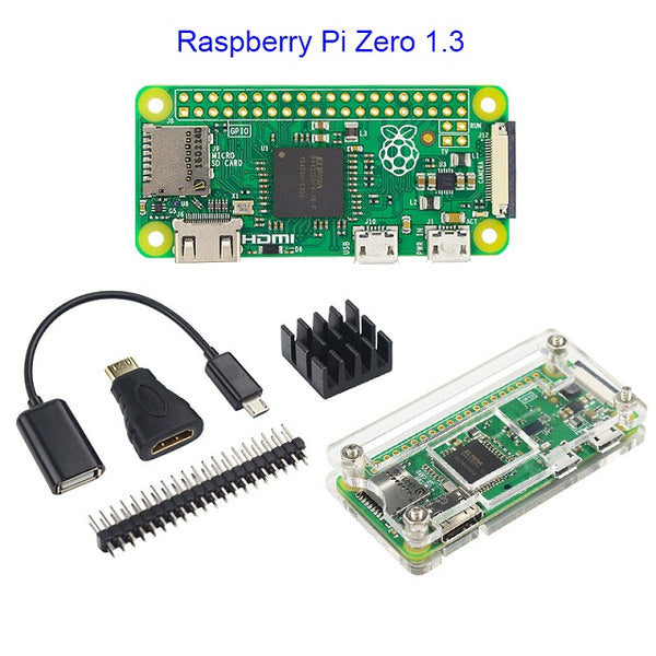 Hot Sale Raspberry Pi Zero 1.3 or Raspberry Pi Zero W Starter Kit+Acrylic Case+GPIO Header+Heat Sink 1GHz CPU 512Mb RAM RPI 0/W