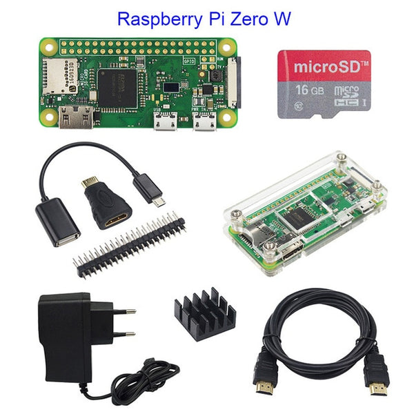 Hot Sale Raspberry Pi Zero 1.3 or Raspberry Pi Zero W Starter Kit+Acrylic Case+GPIO Header+Heat Sink 1GHz CPU 512Mb RAM RPI 0/W