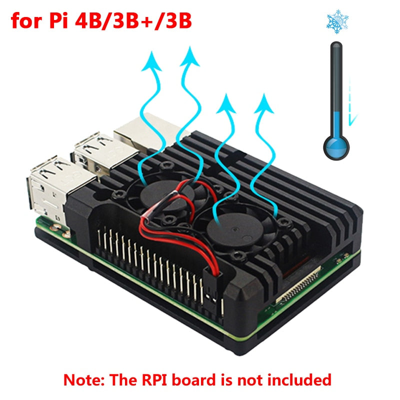 Raspberry Pi 4 Aluminum Metal Case Raspberry Pi 3 Aluminum Case Box with Dual Fan Heat Sink for Raspberry Pi 4 3 Model B 3B Plus