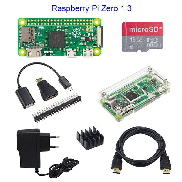 Hot Sale Raspberry Pi Zero 1.3 or Raspberry Pi Zero W Starter Kit+Acrylic Case+GPIO Header+Heat Sink 1GHz CPU 512Mb RAM RPI 0/W
