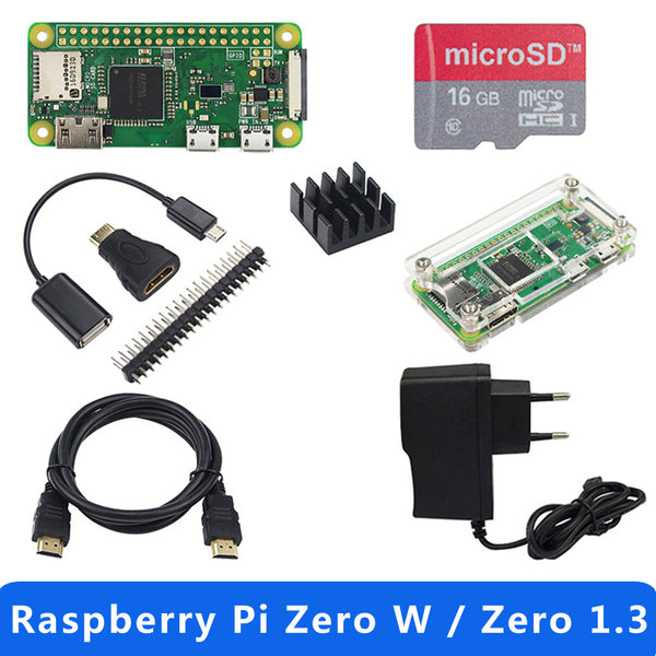 Hot Sale Raspberry Pi Zero 1.3 or Raspberry Pi Zero W Starter Kit+Acrylic Case+GPIO Header+Heat Sink 1GHz CPU 512Mb RAM RPI 0/W